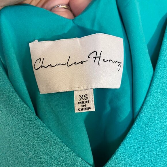 Charles Henry Teal Flutter Sleeve Shift Dress - Size XS - Picture 2 of 6